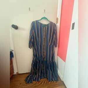 Bright & Beautiful Striped Maxi Prairie Dress - Button Front Tiered Skirt